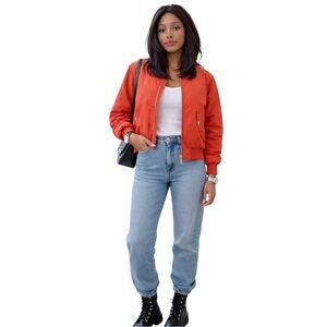 Vintage Coral Bomber Jacket Cropped Oversized MA-1 Style Zip Up